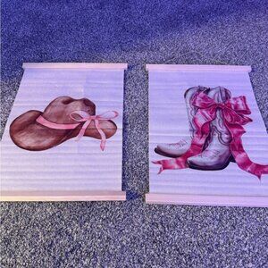 Cowboy Hat and Boots Wall Art with Pink Accents